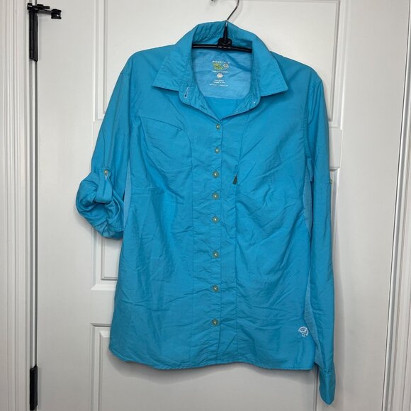 Mountain Hardwear Button Front Shirt Women's Size 8 Blue Outdoors Hiking Fishing - Picture 2 of 12